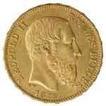 20 Francs Goldmünze Leopold II Vorderseite